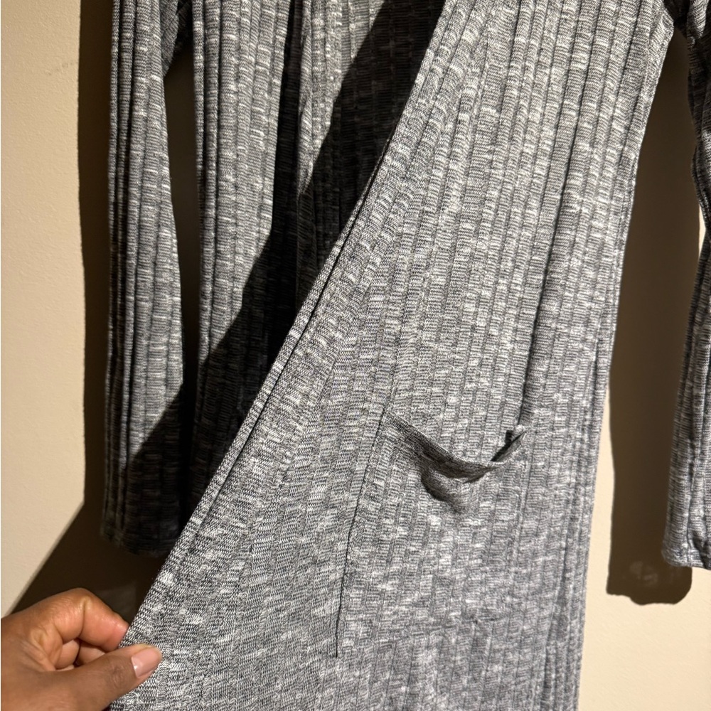 Gray Ribbed Open Front Cardigan - Picture 6 of 8